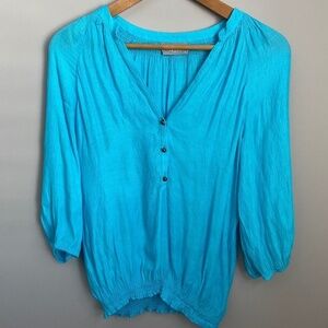 Wallis Women's‎ Aqua 3/4 Sleeve V-neck Blouse Size Small